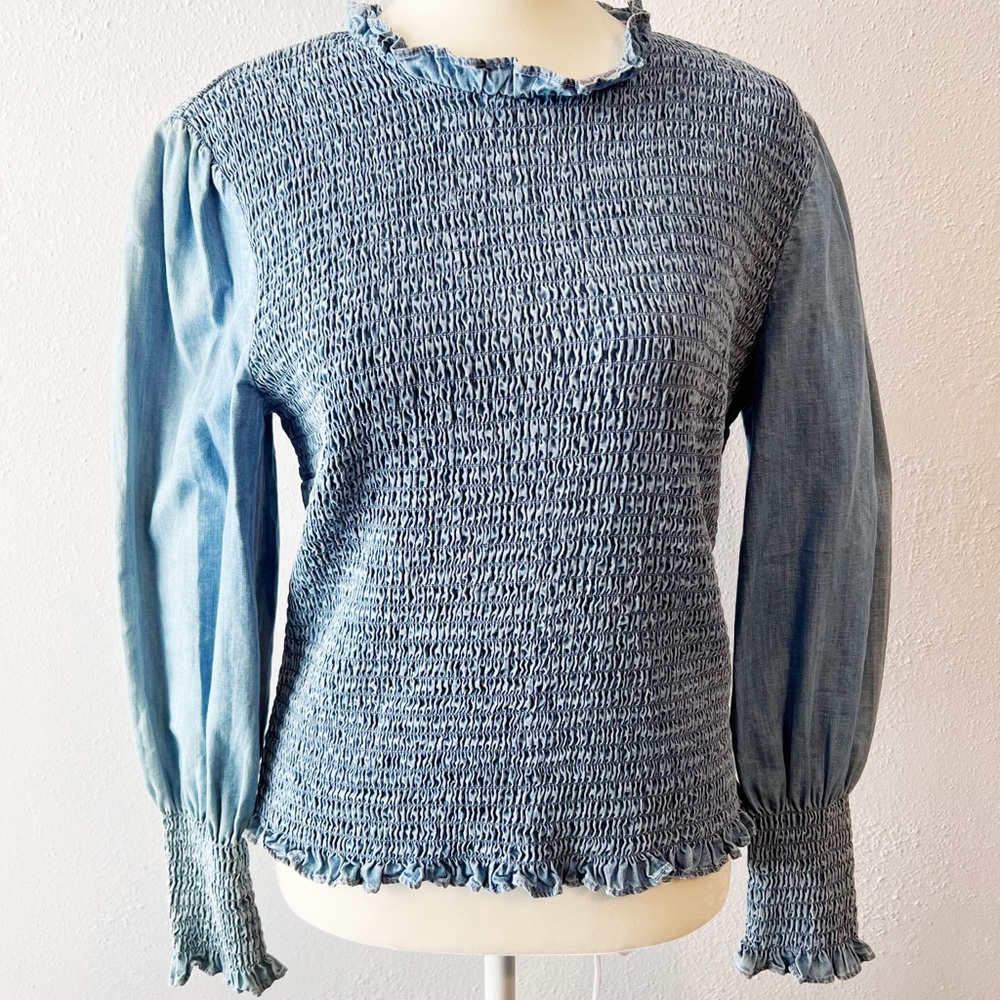 Veronica Beard chambray ruched blouse top size 4